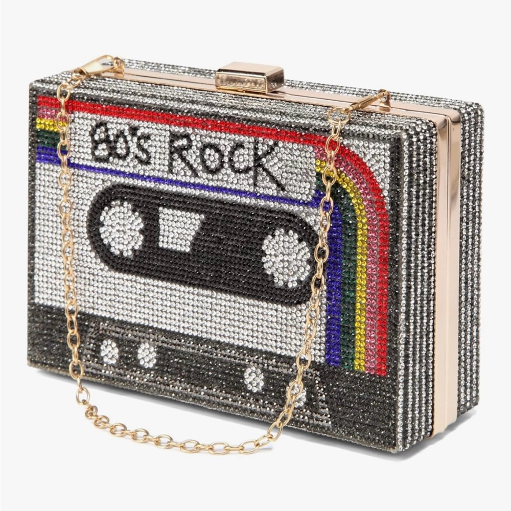 Judith Leiber Inspired 80s Rock Cassette Rhinestone Clutch